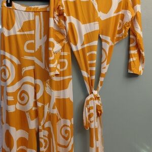 Orange and White Patterned Two-Piece Set